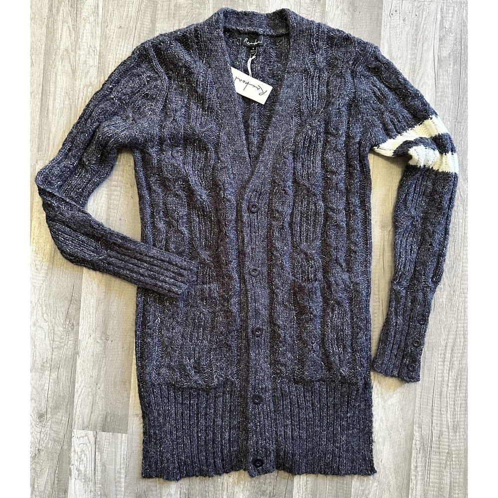 Racheal Blue White Chunky Cotton Long Cardigan Size Small Long Sleeve Super Soft